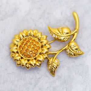 Vintage Brooch, Art Nouveau Brooch, Sunflower Brooch, Floral Garden Brooch, Fashion Brooch, Unique Brooch, Topaz Brooch - CM1