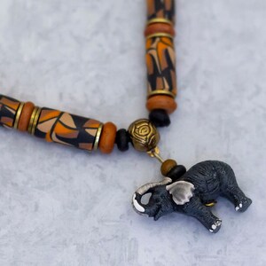 19 inch, Vintage Necklace, Bohemian Necklace, Beaded Necklace, Pendant Necklace, Elephant Necklace - CC1