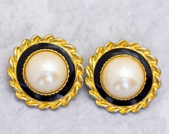 Pendientes de clip vintage, pendientes de tono dorado, pendientes de perlas de imitación, pendientes no perforados, hechos por Parklane - CT1