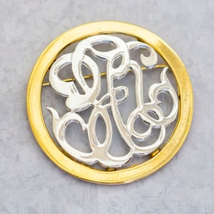 Vintage Brooch, Gold Silver Tone Brooch, Circle Ring Brooch, Monogram Brooch, Made by GJD - C7