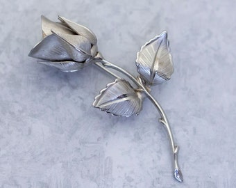 Vintage Brooch, Art Nouveau Brooch, Rose Flower Brooch, Floral Brooch, Romantic Brooch, Silver Tone Brooch, Giovanni Brooch - CH1