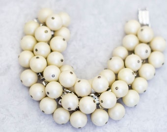 7 pouces, bracelet vintage, bracelet en fausses perles blanches, bracelet femme, fabriqué au Japon - CR1