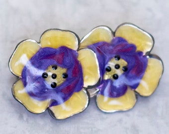 Broche Vintage Fleur Violette - Bijou Fantaisie Fait Main - Occasion Bon état