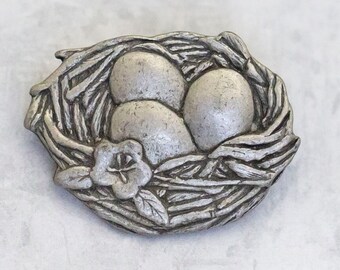 Vintage Brooch, Bird's Nest Brooch, Silver Tone Brooch, Limited Edition Brooch , 2007 Brooch, Made by Birds and Blooms - C8