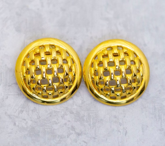 Vintage Stud Earrings, Circle Earrings, Gold Tone… - image 1