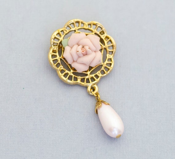 Pink rose vintage brooch (C7) - image 1