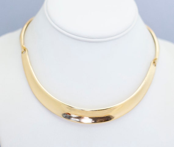 16 inch, Vintage Choker Necklace, Gold Tone Neckl… - image 1