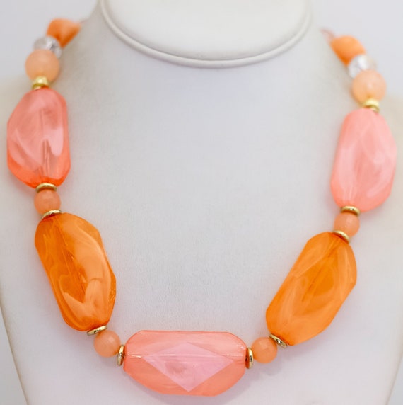 34 inch, Vintage Orange & Pink Beads Elegant Bead… - image 1