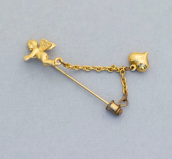 Vintage Angelic Stick Pin, Gold Tone Angel Stick … - image 1