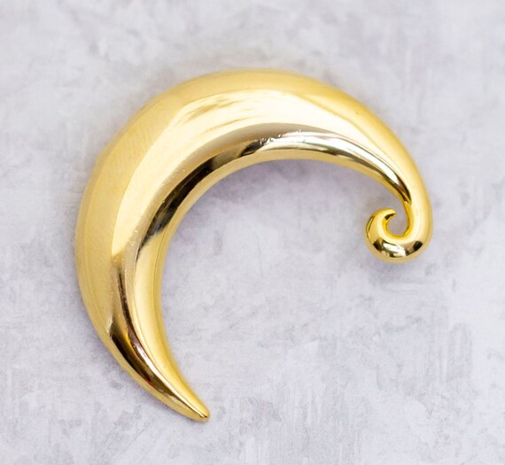 Vintage Brooch, Gold Tone Brooch, Crescent Brooch… - image 1