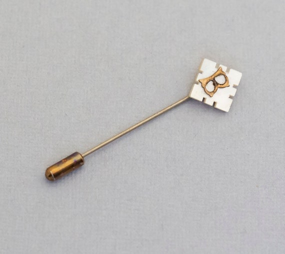 Vintage Diamond Letter B Stick Pin, Gold Tone Sti… - image 1