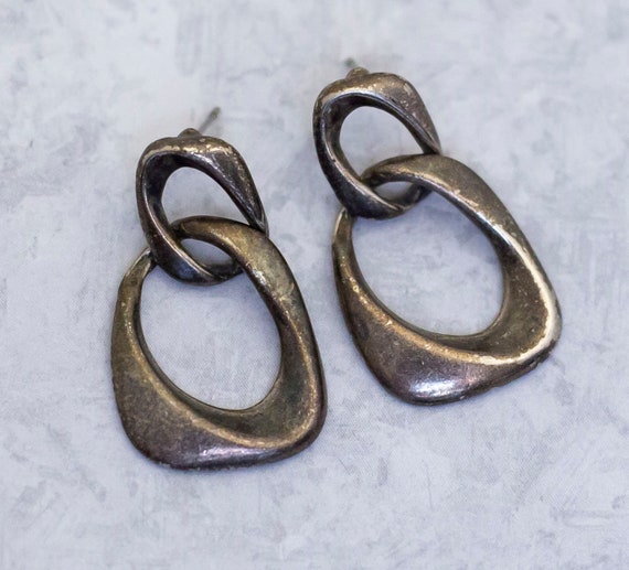 Vintage Dangle Earrings, Link Earrings, Silver To… - image 1