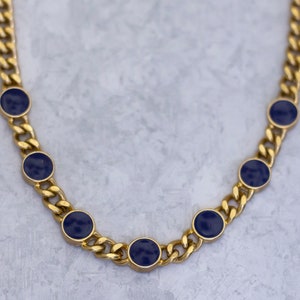 18 Zoll, Vintage Halskette, blaue Perlen Halskette, Kette Halskette, Panzerkette Halskette, Gliederkette, Gold Ton Halskette - CE1