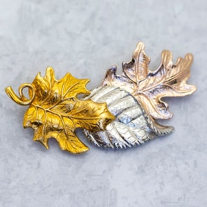 Vintage Brosche, Ahornblätter Brosche, Gold Silber Bronze Brosche, Elfenblatt Brosche, Avon Brosche - Ci1