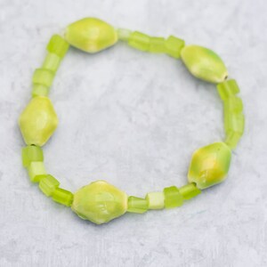 6 inch, Vintage Beaded Bracelet, Green Beads Bracelet, Bohemian Bracelet, Ceramic Bracelet, Plastic Bracelet - CT1