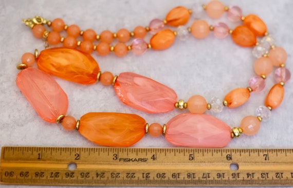 34 inch, Vintage Orange & Pink Beads Elegant Bead… - image 3