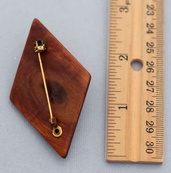 Vintage Geometric Wooden Brooch, Wooden Diamond B… - image 2