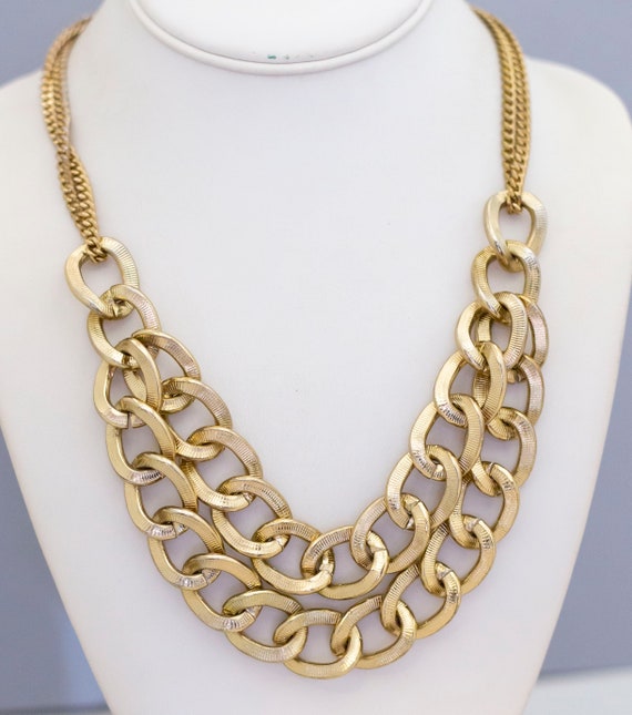 18 inch, Vintage Bib Necklace, Curb Chain Necklac… - image 2