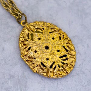 24 Zoll, Vintage Medaillon Halskette, Blume Halskette, abstrakte Halskette, Barock Halskette, Schneeflocke Halskette, Gold Ton Halskette - CE1