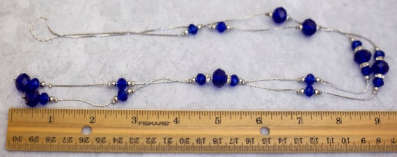 28 inch, Vintage Lariat Necklace, Blue Gem Neckla… - image 3