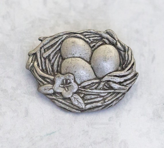 Vintage Brooch, Bird's Nest Brooch, Silver Tone B… - image 1