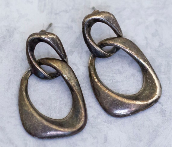 Vintage Dangle Earrings, Link Earrings, Silver To… - image 2