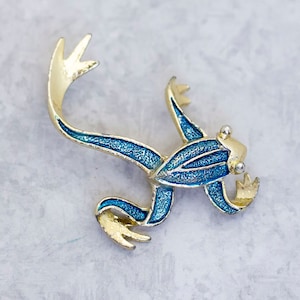 Vintage Brooch, Blue Gold Tone Brooch, Frog Toad Brooch, Animal Brooch, Nature Forest Brooch, Gerry's Brooch - CN1