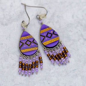 Vintage Dangle Earrings, Teardrop Earrings, Dangling Drop Earrings, Purple Earrings, Bohemian Earrings - CS1
