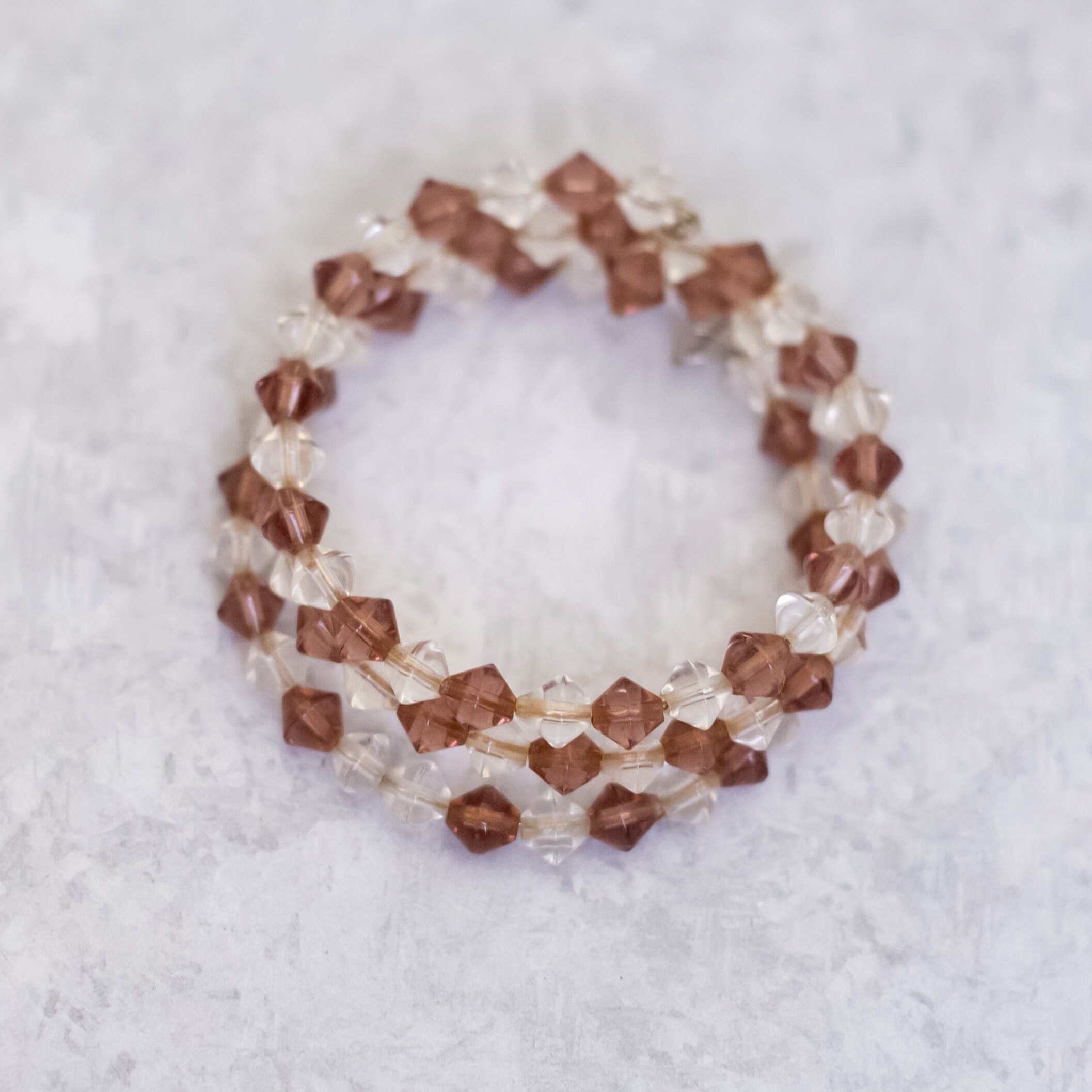 ■VINTAGE HOLLYWOOD■ Crayon Beads Bracelet VH2336BR009B 7 Inch, Vintage Brown & Clear Beads Stylish Beaded Bracelet