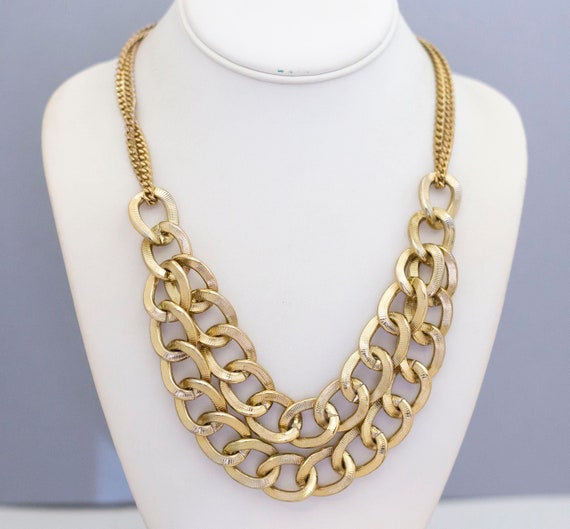 18 inch, Vintage Bib Necklace, Curb Chain Necklac… - image 1