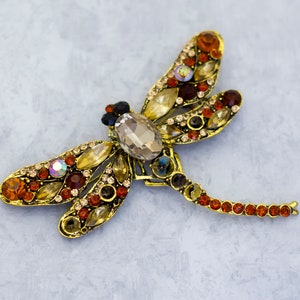Vintage Brooch, Dragonfly Brooch, Gold Tone Brooch, Rhinestone Brooch, Diamond Brooch, Bohemian Brooch, Intricate Brooch - CH1