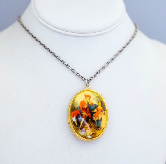 24 inch, Vintage Locket Necklace, Renaissance Loc… - image 2