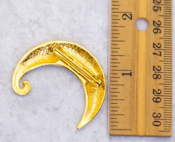 Vintage Brooch, Gold Tone Brooch, Crescent Brooch… - image 2