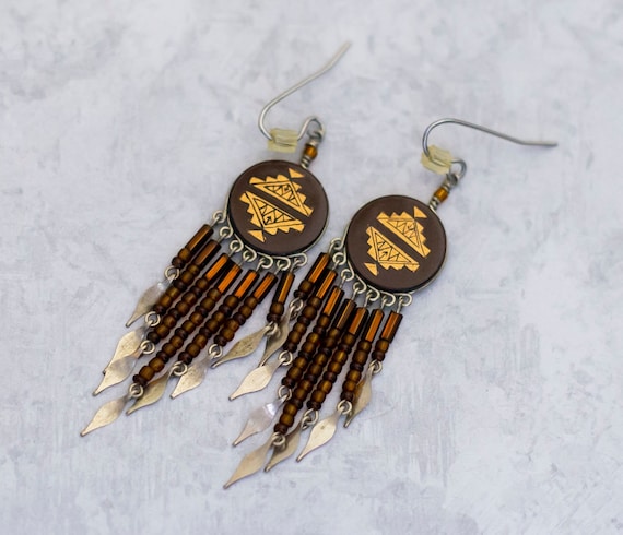 Vintage Dangle Earrings, Festival Earrings, Egyptian Earrings, Tribal  Ethnic Earrings, Geometric CS1