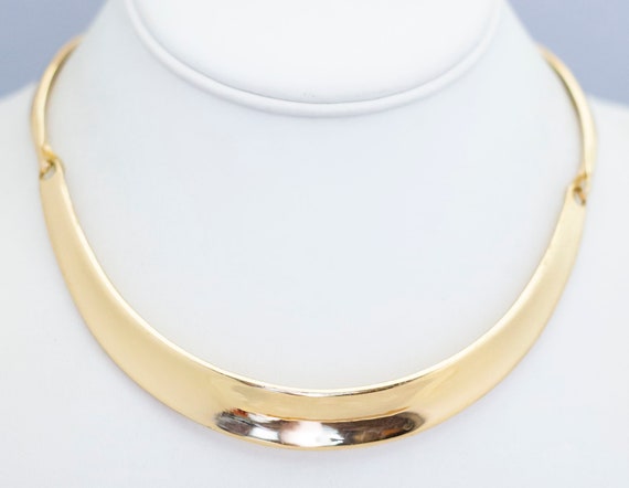 16 inch, Vintage Choker Necklace, Gold Tone Neckl… - image 2