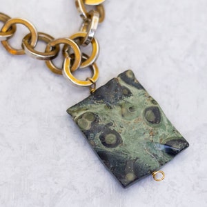 19 inch, Vintage Necklace, Green Real Stone Necklace, Art Deco Necklace, Rectangle Necklace, Natural Necklace - C9