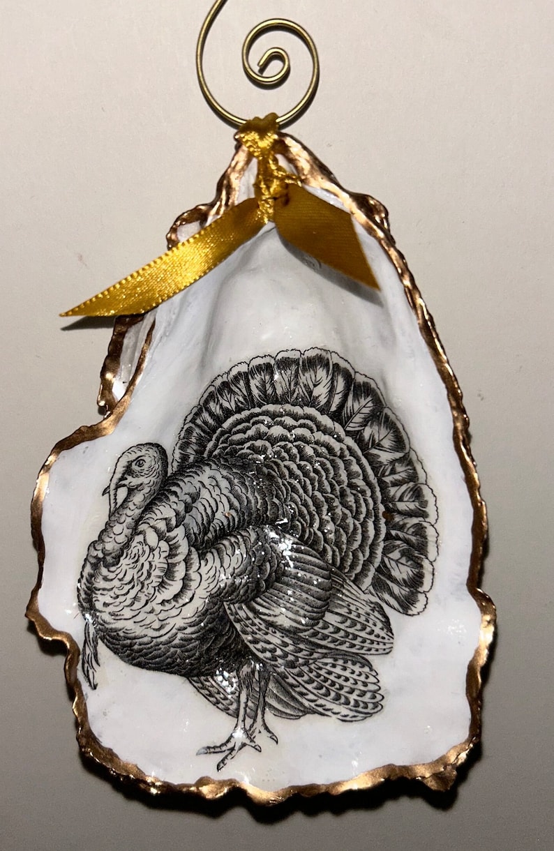 Turkey Painted Shell Spode Thanksgiving Turkey Oyster Shell Ornament - Etsy