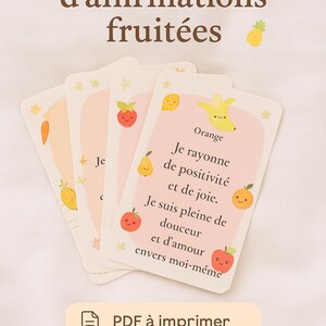 Cartes d'affirmations fruitées, 40 cartes bien-être | Numérique, version imprimée ou plastifiée | Papeterie positive & colorée