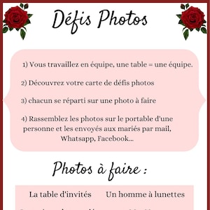 Jeu défis photos, Carte de défis, Mariage, baptême, anniversaire...,  9 x 13cm
