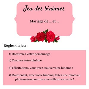 Jeu des binômes, jeu des paires, Mariage, fêtes..., Format A4, Grand format