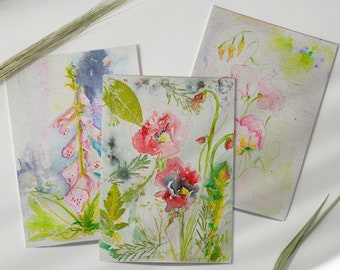 Set Of Hand Painted Summer Flower Greetings Card