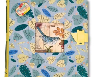 Handmade Vintage Bird Photo Album: Light Blue Scrapbook from Spain