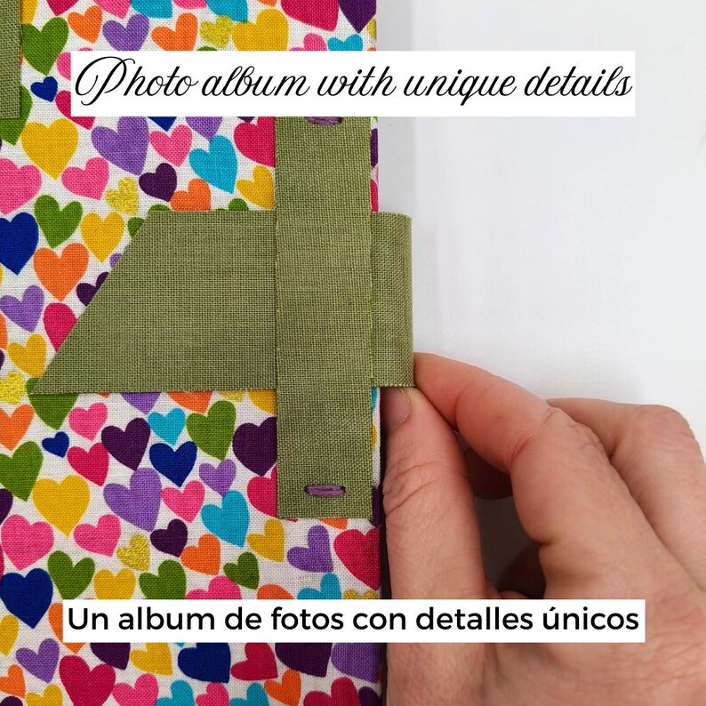 Album ze zdjęciami „Serca”, kolorowy, ręcznie robiony album, strony z recyklingowanego papieru kraft zdjęcie 4