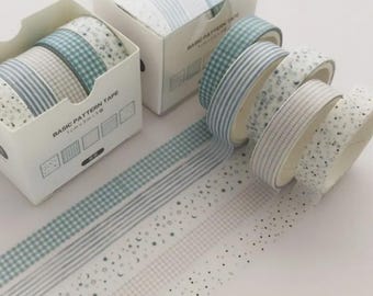 Set di nastri washi verdi: stelle, strisce, fiori - Nastro adesivo per scrapbooking