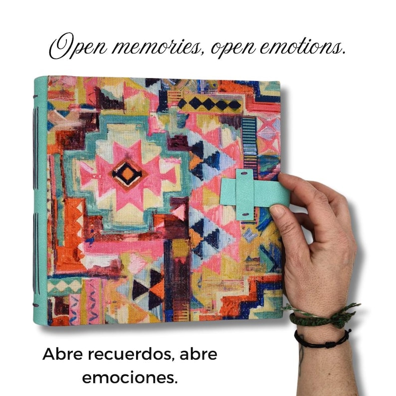 Colorful Geometric Fabric Photo Album, Boho Travel Memory Book, Handmade Scrapbook (22x22cm) image 5