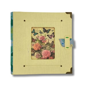 Album photo en tissu jaune, couverture pour album photo papillons et roses, pages photo kraft recyclées, album photo pour écrire, livre souvenir traditionnel