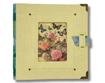Handmade Vintage Yellow Photo Album, Floral Scrapbook Memory Book Gift