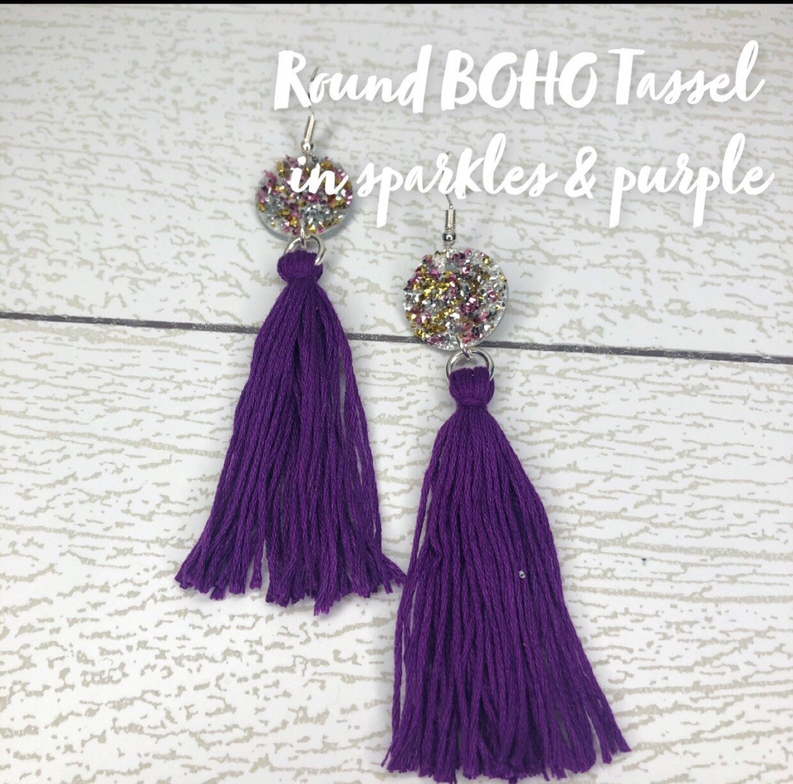 The round BOHO Tassel in sparkles & purple with silver Etsy