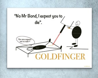 Download Pebble people Goldfinger and the laser instant DOWNLOADABLE print,Gift, Poster, Comical Wall Art, Home Decor, Wall Hanging