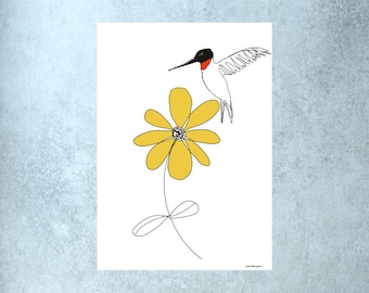 Download Flower and bird DOWNLOADABLE instant print, Gift, Poster, Line drawing print,  Wall Art, Home Decor, Wall Hanging